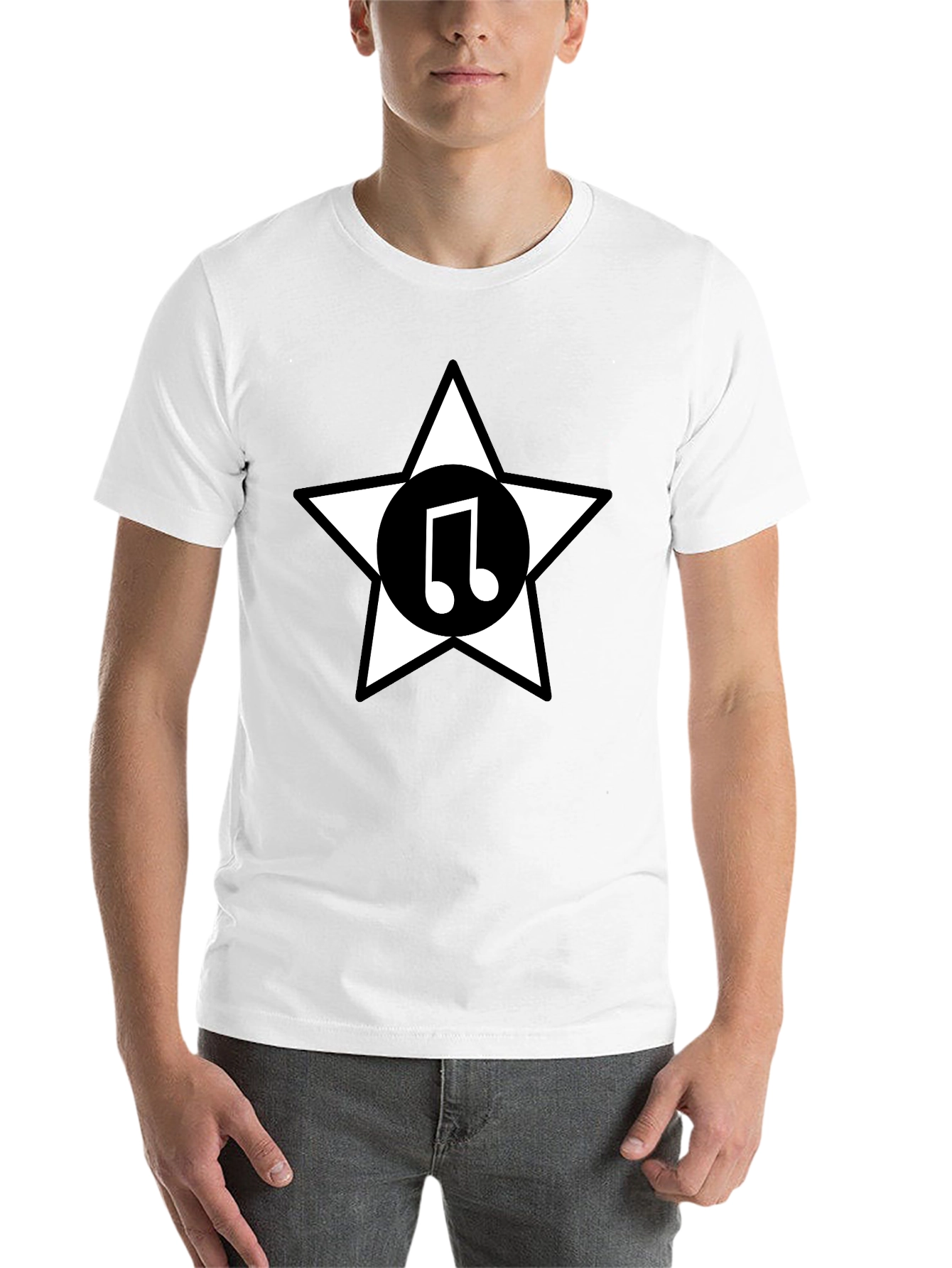 Star Music Note Graphic Tee - Black Cotton