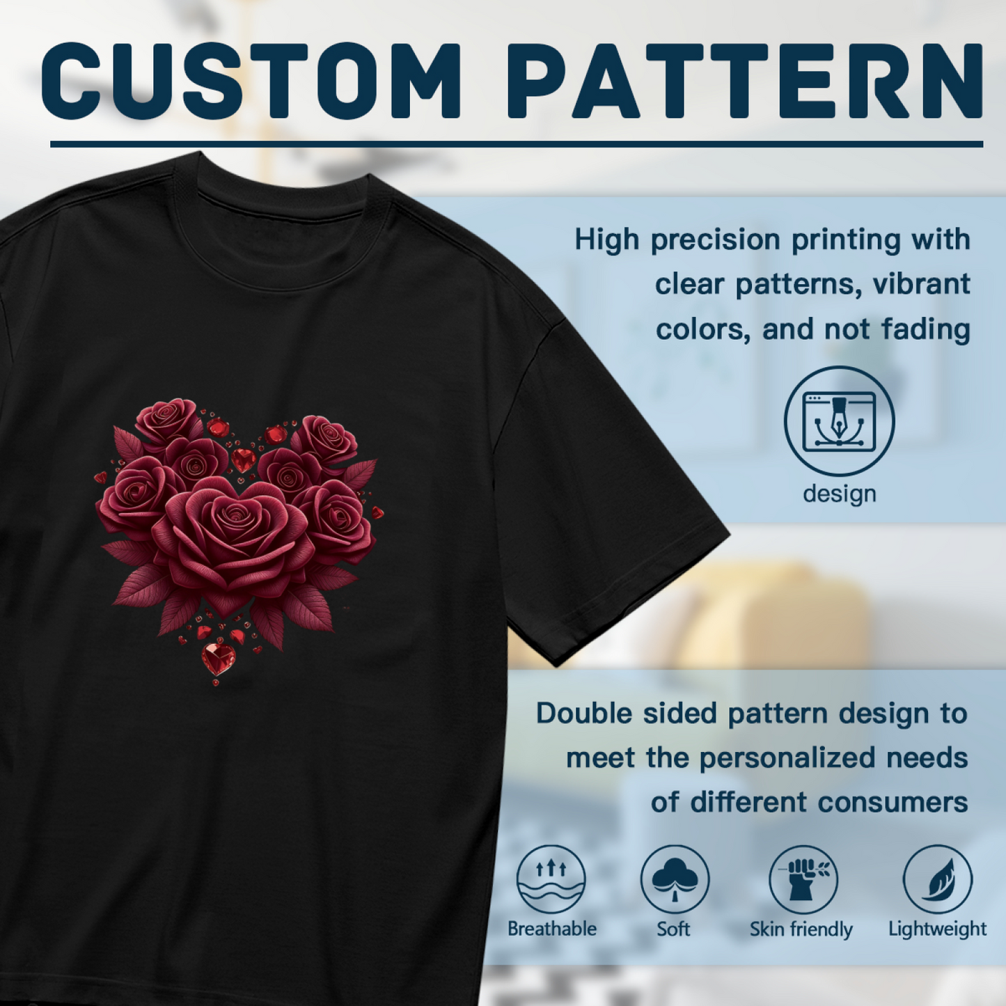 Romantic Heart-Shaped Burgundy Roses Plus Size Women Printed T-Shirt