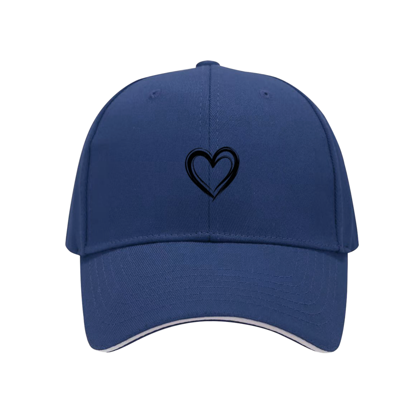 Double Outline Heart Minimalist White Sandwich Brim Baseball Cap, Cute Couple Daily Hat