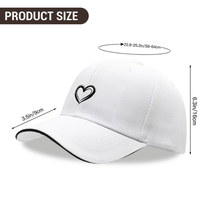 Double Outline Heart Minimalist White Sandwich Brim Baseball Cap, Cute Couple Daily Hat