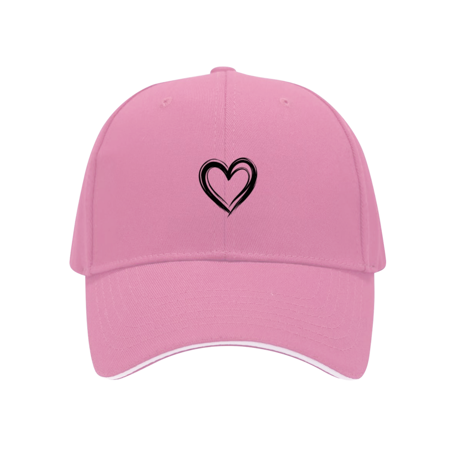 Double Outline Heart Minimalist White Sandwich Brim Baseball Cap, Cute Couple Daily Hat