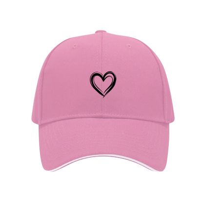 Double Outline Heart Minimalist White Sandwich Brim Baseball Cap, Cute Couple Daily Hat