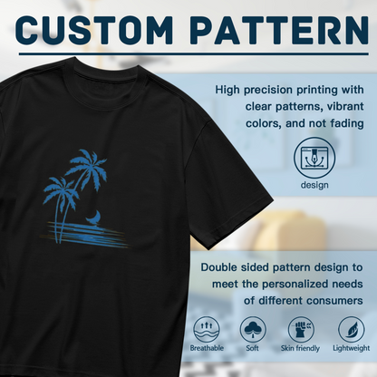 Tropical Palm Tree Moon Ocean Summer Beach Vibe Plus Size Women Printed T-Shirt