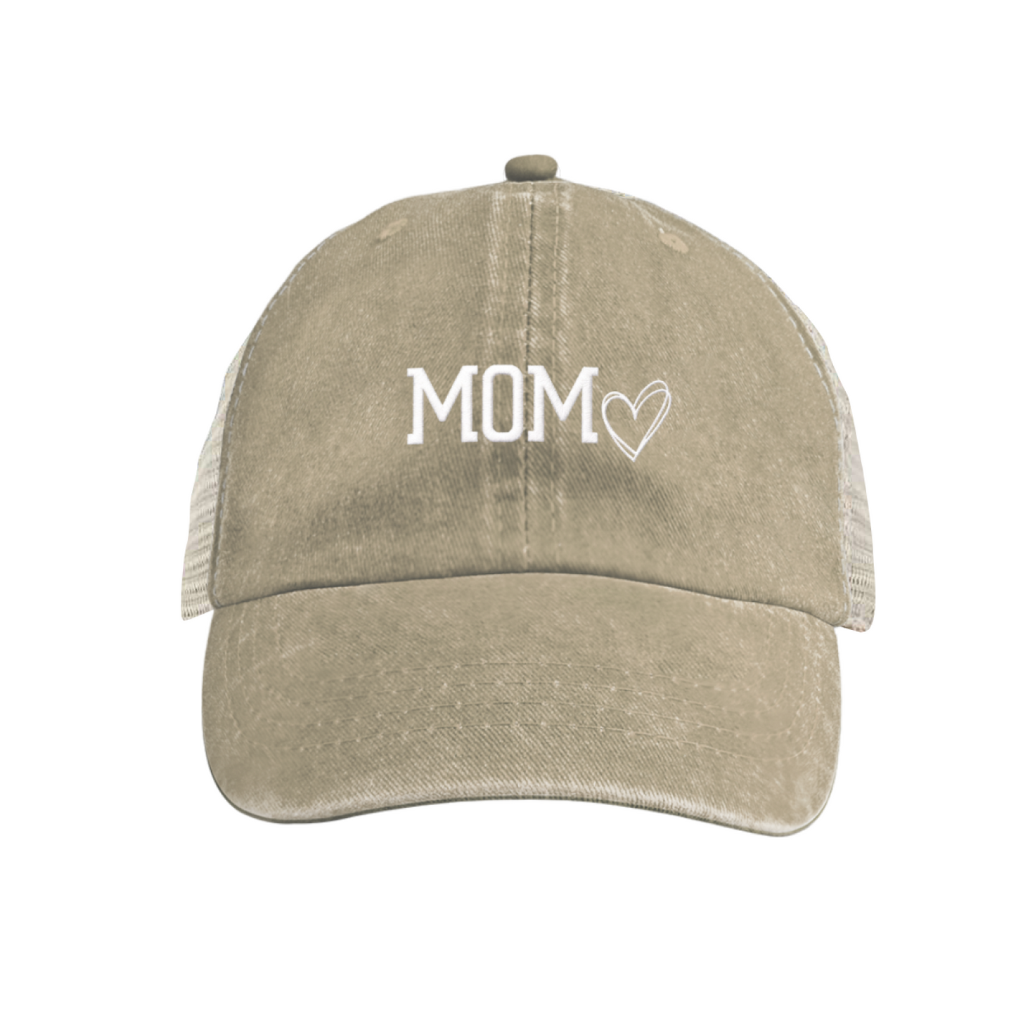 MOM Love Heart Embroidery Dusty Wine Red Distressed Trucker Hat, Sweet Mom Gift Breathable Mesh Cap