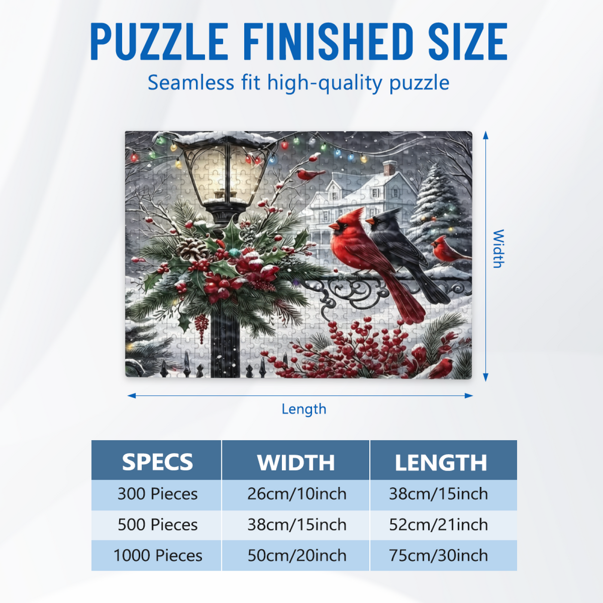 Winter Cardinals & Snowy Vintage Street Lamp Christmas Puzzle | 300/500/1000 Pieces