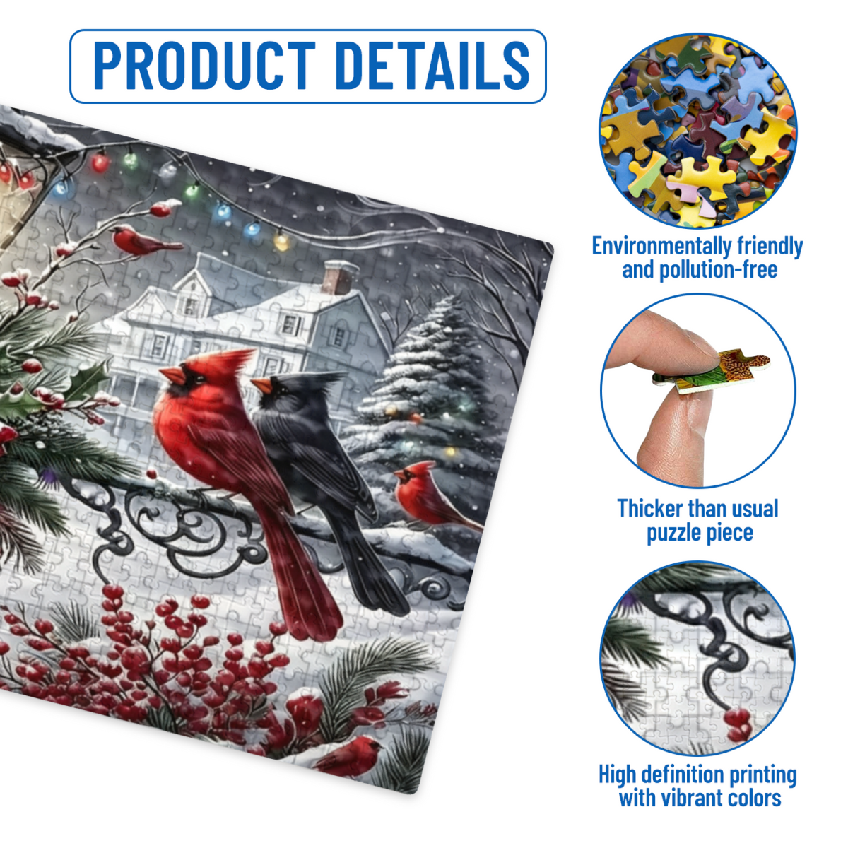 Winter Cardinals & Snowy Vintage Street Lamp Christmas Puzzle | 300/500/1000 Pieces