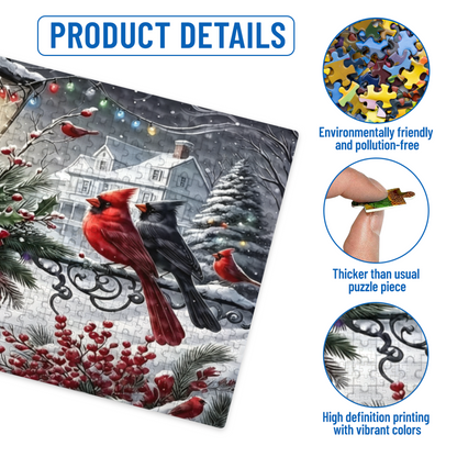 Winter Cardinals & Snowy Vintage Street Lamp Christmas Puzzle | 300/500/1000 Pieces