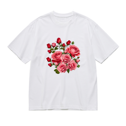 Romantic Pink Red Rose Bouquet Floral Plus Size Women¡¯s Printed T-Shirt