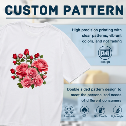 Romantic Pink Red Rose Bouquet Floral Plus Size Women¡¯s Printed T-Shirt