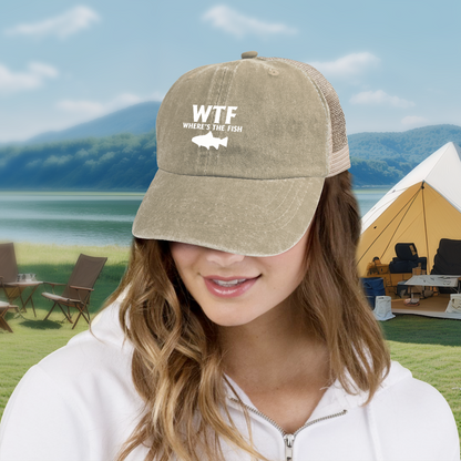 WTF Where¡¯s The Fish Funny Fishing Graphic Mesh Trucker Hat, Angler Humor Cap
