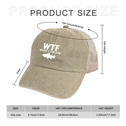 WTF Where¡¯s The Fish Funny Fishing Graphic Mesh Trucker Hat, Angler Humor Cap