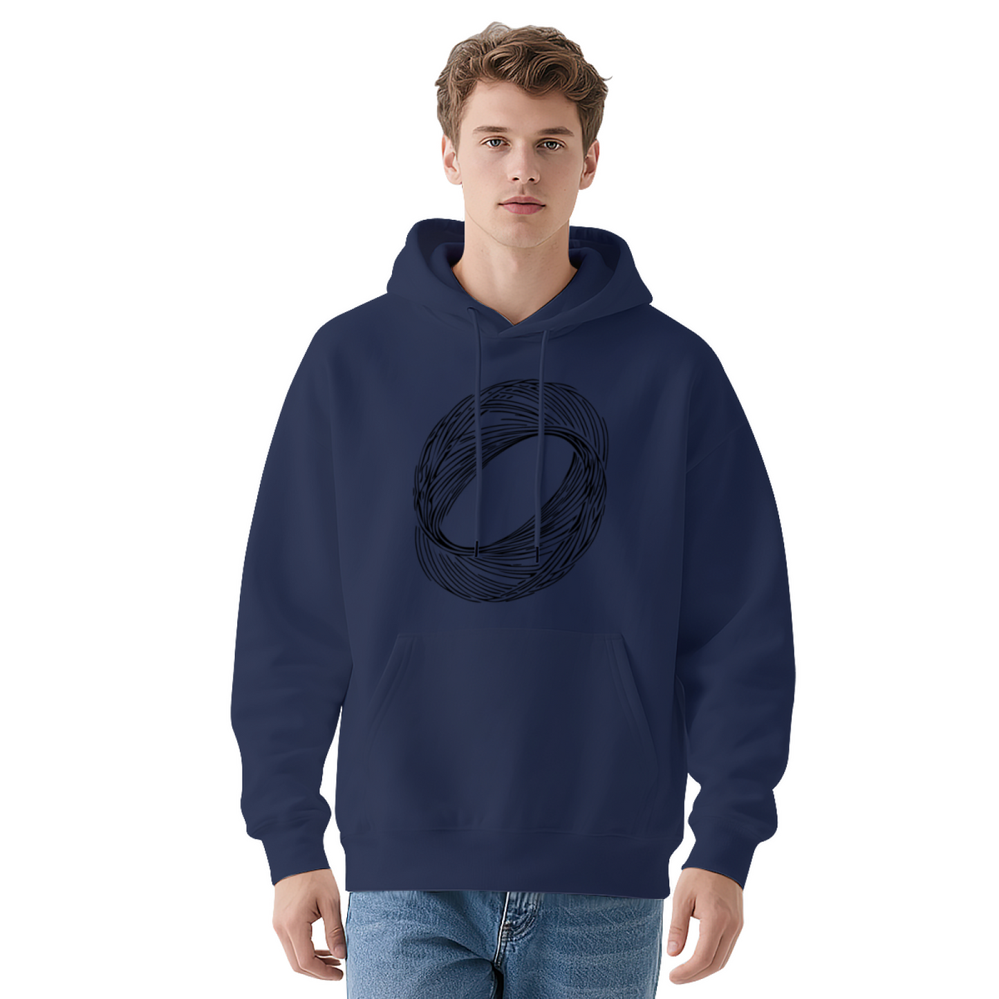 Minimalist Abstract Line Oval White Hoodie, Simple Comfort Minimalist Daily Hoodie