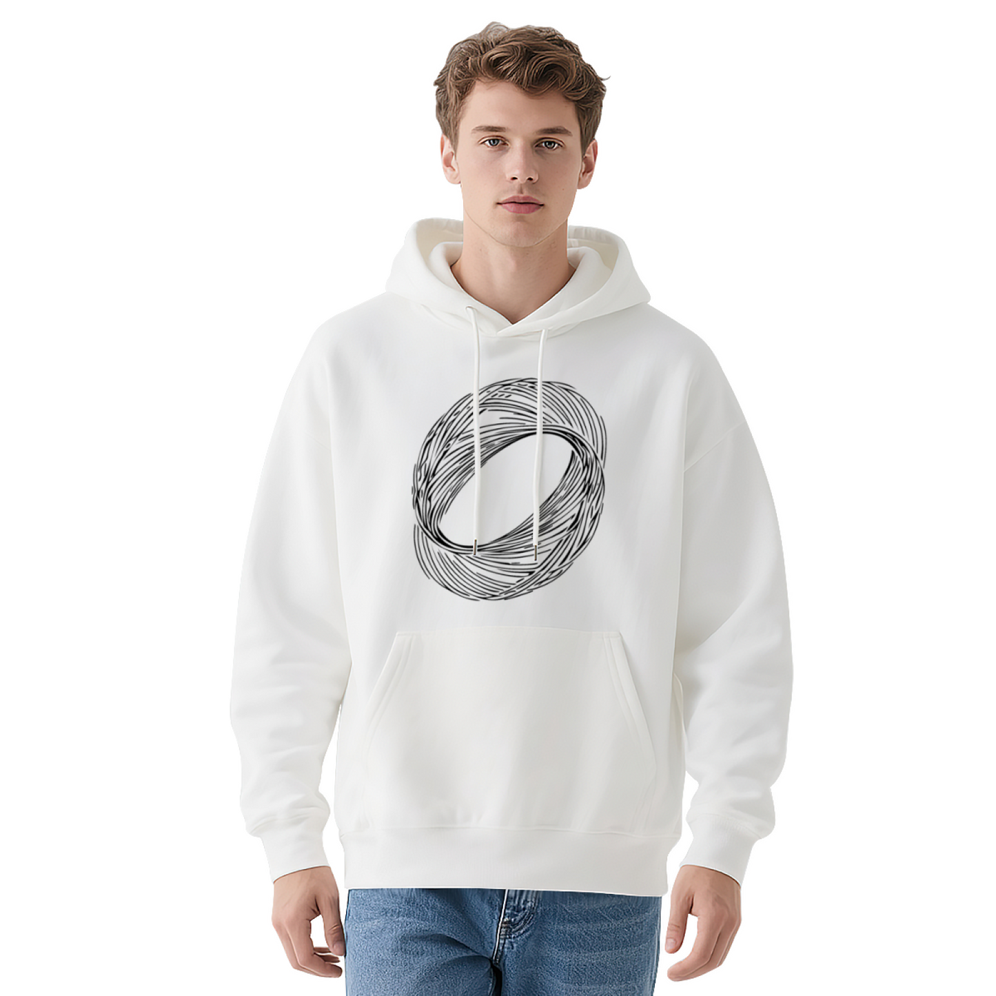 Minimalist Abstract Line Oval White Hoodie, Simple Comfort Minimalist Daily Hoodie