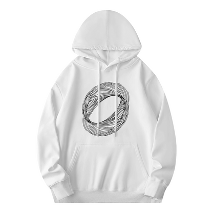Minimalist Abstract Line Oval White Hoodie, Simple Comfort Minimalist Daily Hoodie