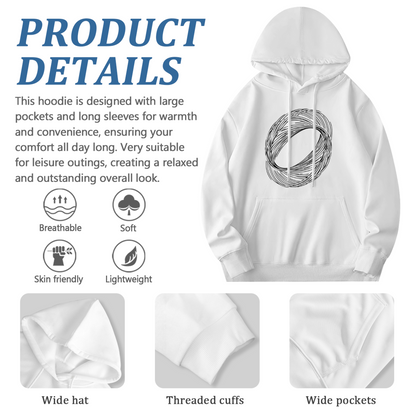 Minimalist Abstract Line Oval White Hoodie, Simple Comfort Minimalist Daily Hoodie