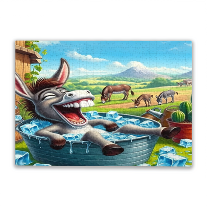 Hilarious Donkey Relaxing in Ice Tub Farm Cartoon Puzzle