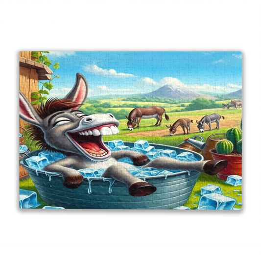 Hilarious Donkey Relaxing in Ice Tub Farm Cartoon Puzzle