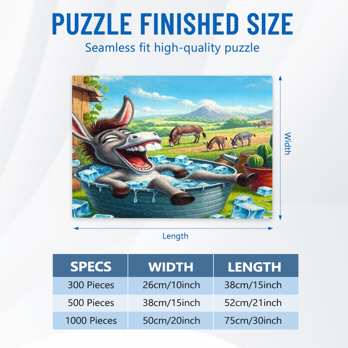 Hilarious Donkey Relaxing in Ice Tub Farm Cartoon Puzzle