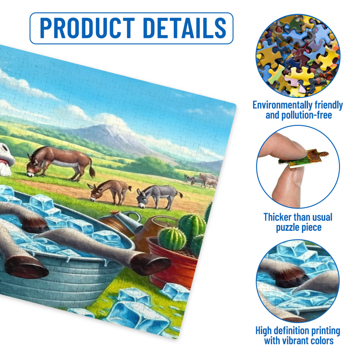 Hilarious Donkey Relaxing in Ice Tub Farm Cartoon Puzzle