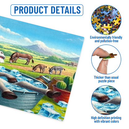 Hilarious Donkey Relaxing in Ice Tub Farm Cartoon Puzzle