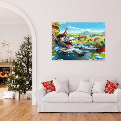 Hilarious Donkey Relaxing in Ice Tub Farm Cartoon Puzzle
