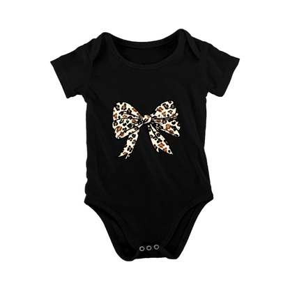 Leopard Print Bow Cute Baby Girl Soft White Bodysuit