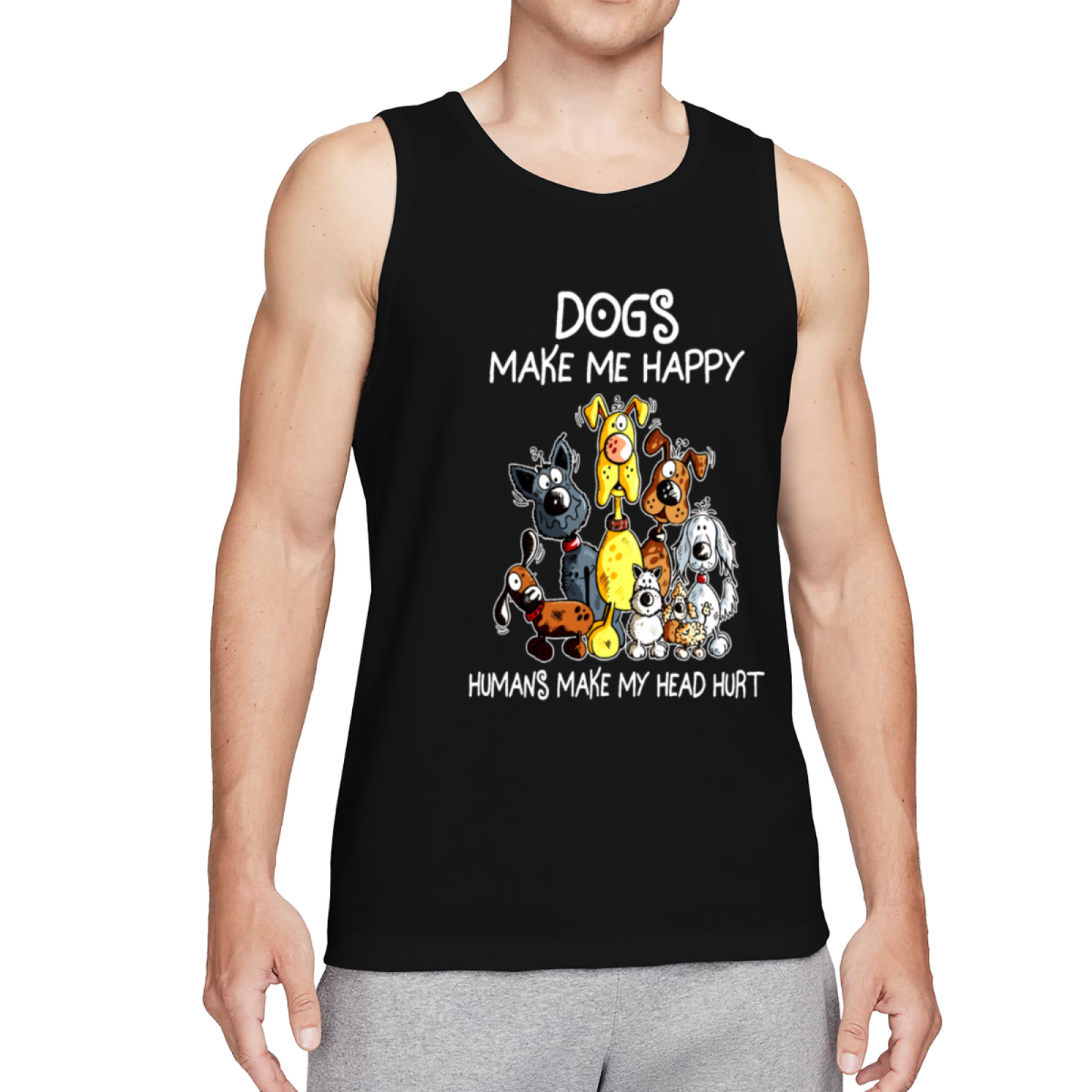 Dogs Make Me Happy Cute Cartoon Dog Lover Sleeveless Tank