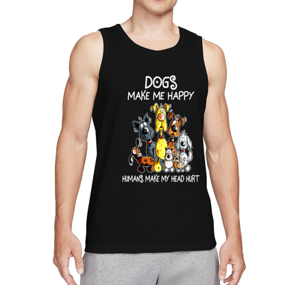 Dogs Make Me Happy Cute Cartoon Dog Lover Sleeveless Tank