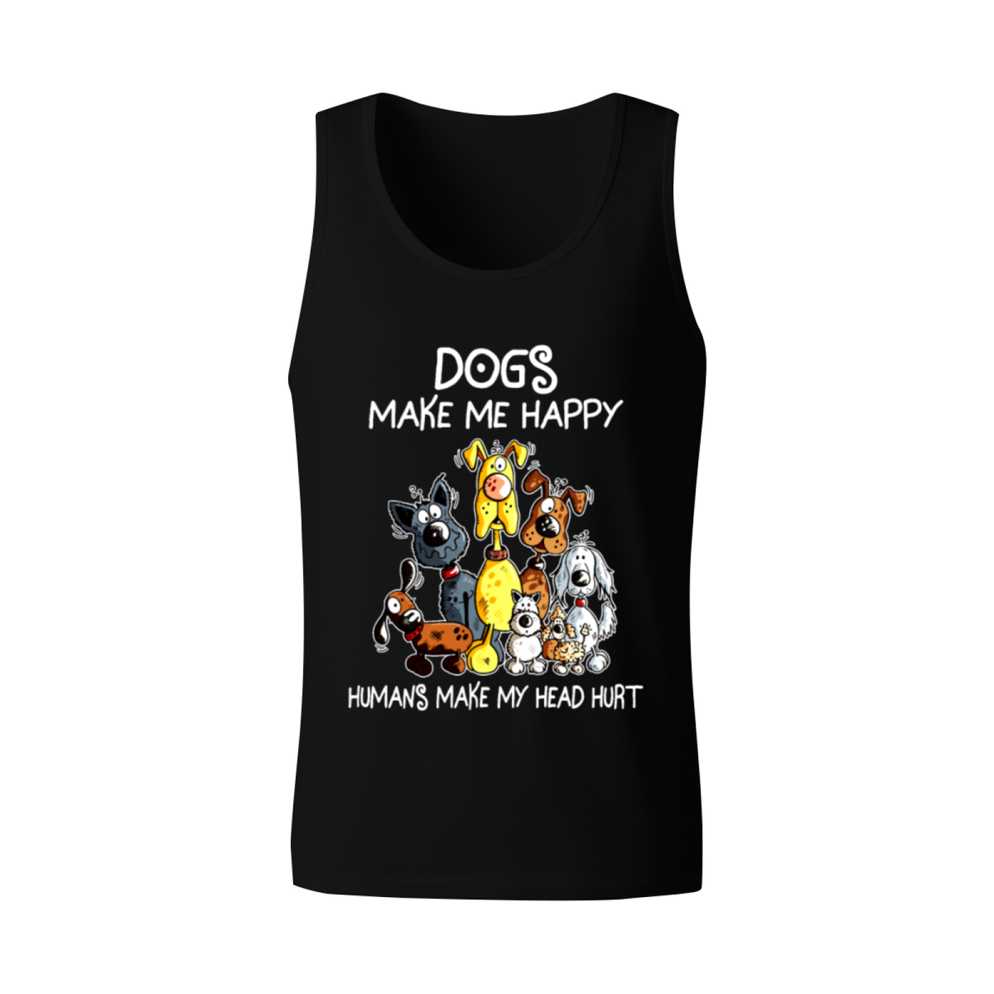 Dogs Make Me Happy Cute Cartoon Dog Lover Sleeveless Tank