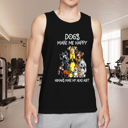 Dogs Make Me Happy Cute Cartoon Dog Lover Sleeveless Tank