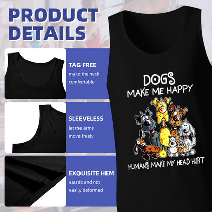Dogs Make Me Happy Cute Cartoon Dog Lover Sleeveless Tank