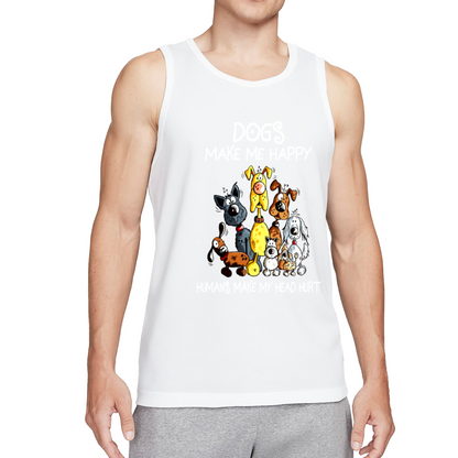 Dogs Make Me Happy Cute Cartoon Dog Lover Sleeveless Tank