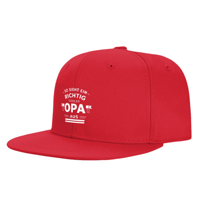 Cool Opa Retro Slogan Red Flat Brim Snapback Sun Hat, Novelty Grandfather Gift Cap