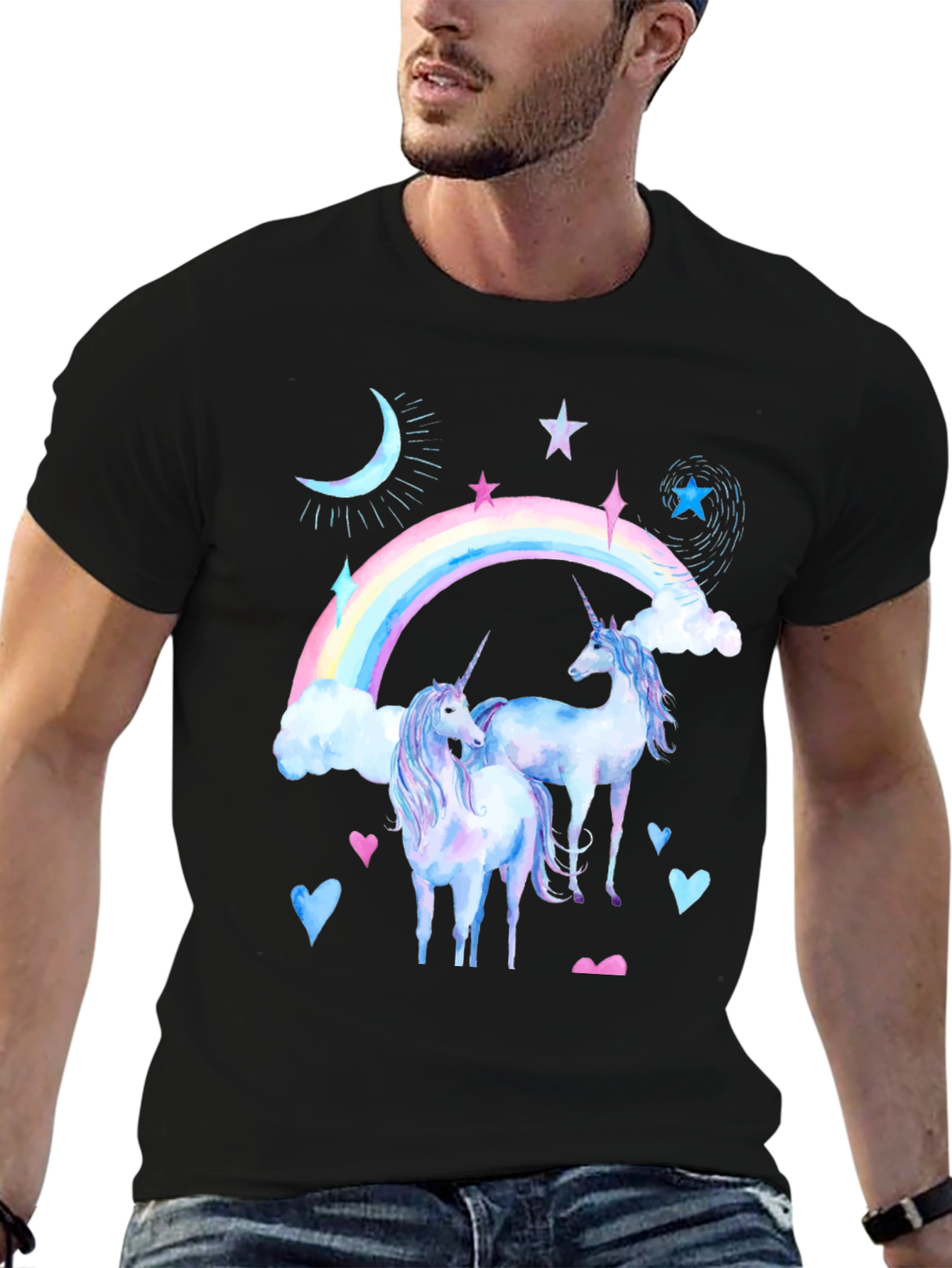 Unicorn Rainbow Black T-Shirt