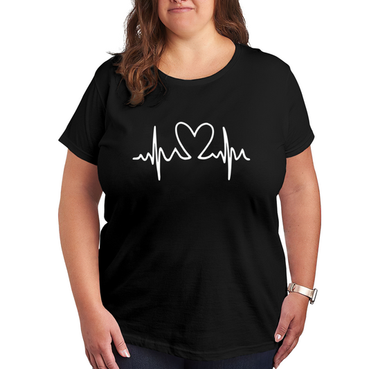 Sweet Heartbeat Love Heart Minimal Line Art Plus Size Women Printed T-Shirt