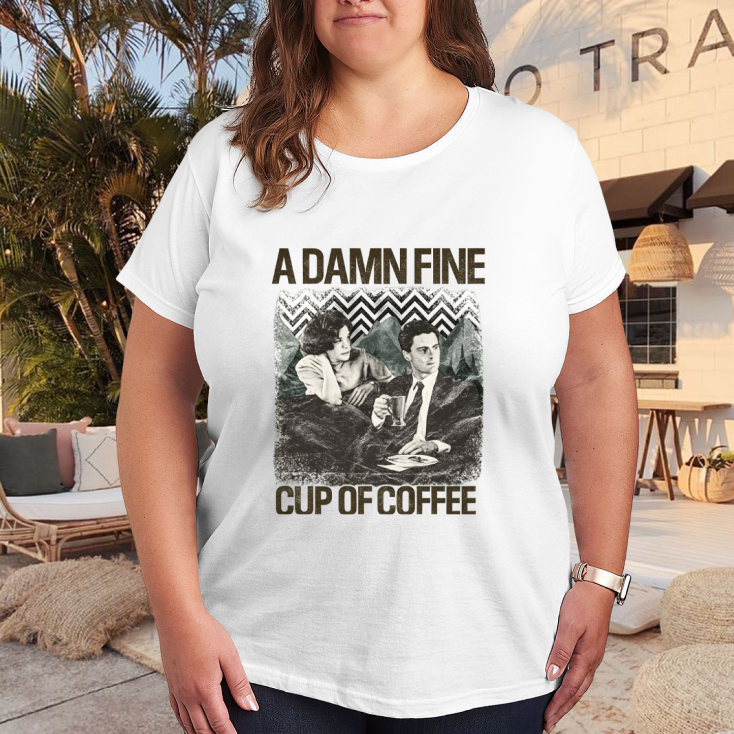 Retro Twin Peaks Coffee Movie Plus Size Women Tee