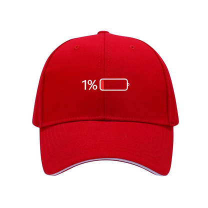 Funny 1% Low Battery Black Sandwich Brim Baseball Cap Lazy Mood Statement Hat
