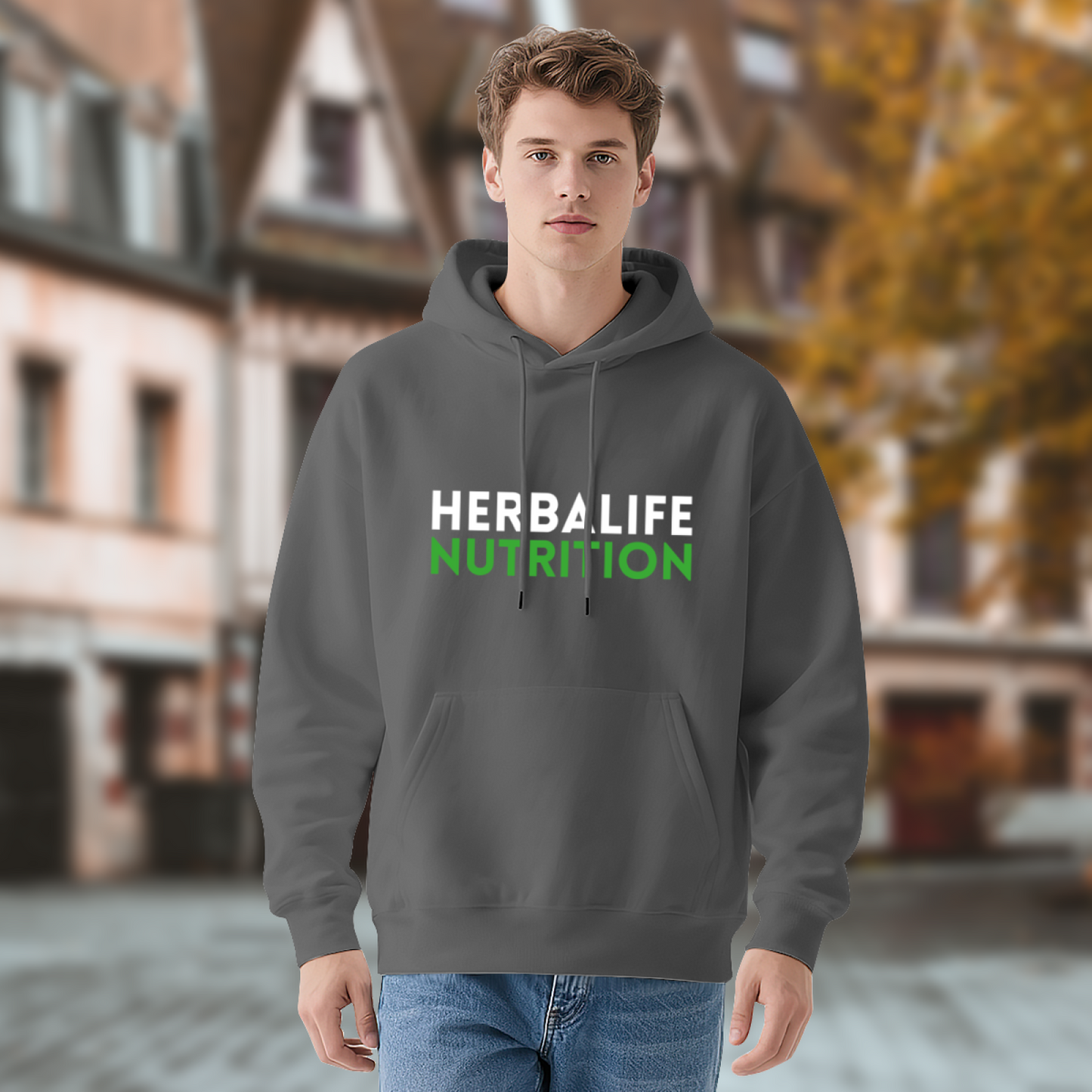 Herbalife Nutrition Text Print Gray Hoodie, Lightweight Comfort Casual Top