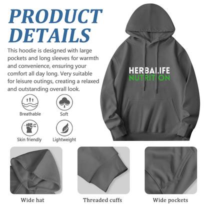 Herbalife Nutrition Text Print Gray Hoodie, Lightweight Comfort Casual Top