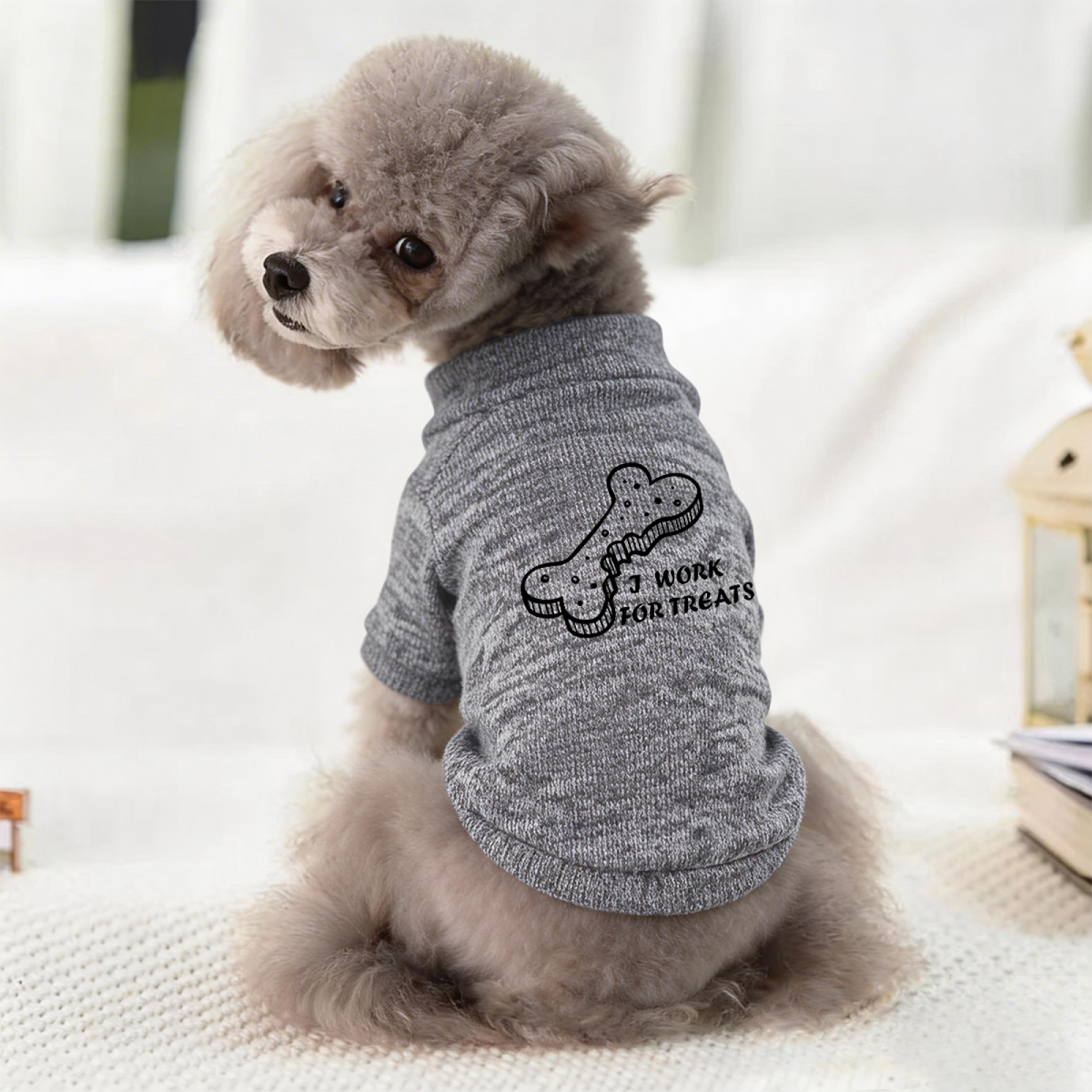 I Work For Treats Bone Print Pet Sweater