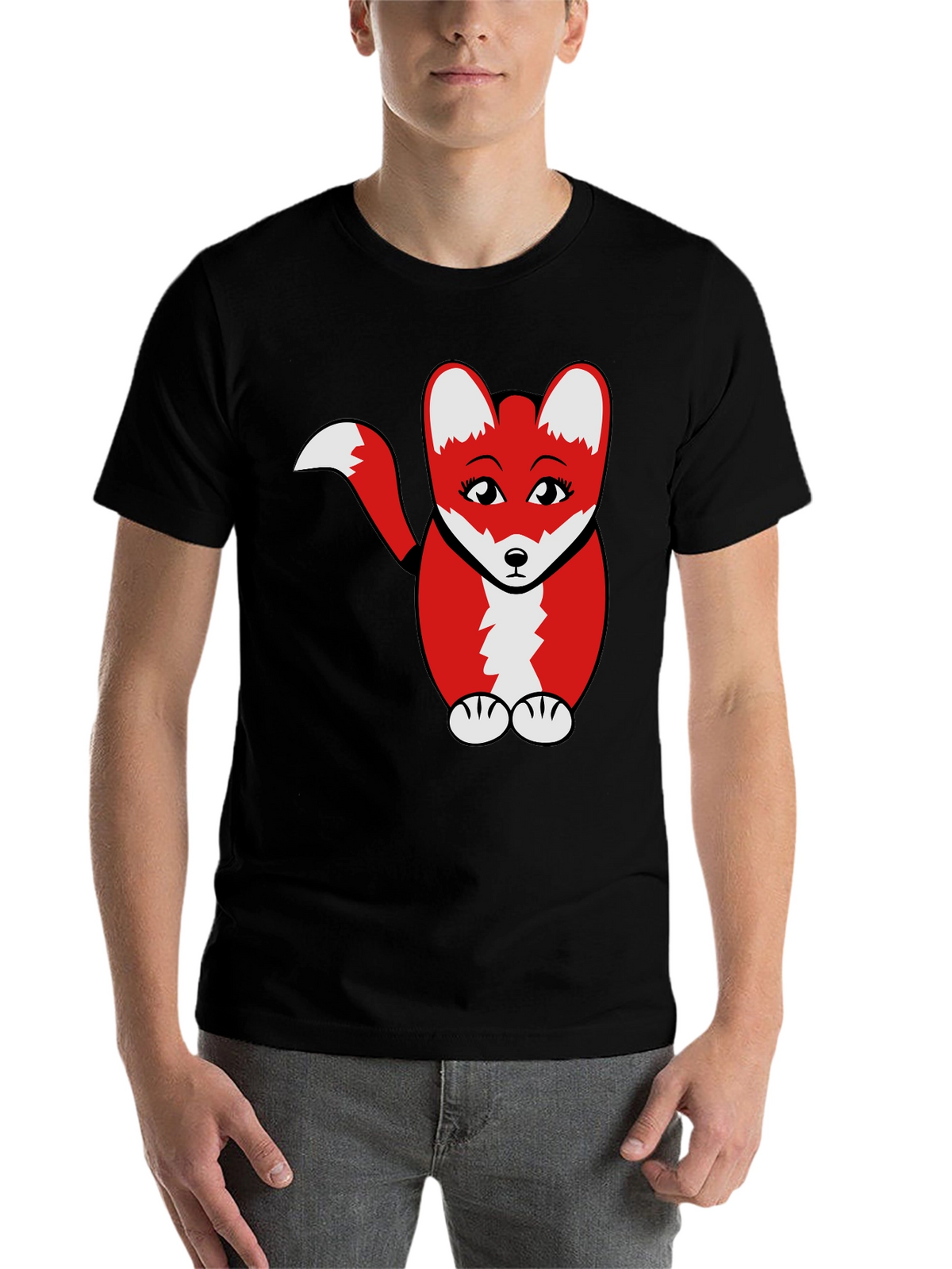 Cute Cartoon Fox Graphic T-Shirt - Black