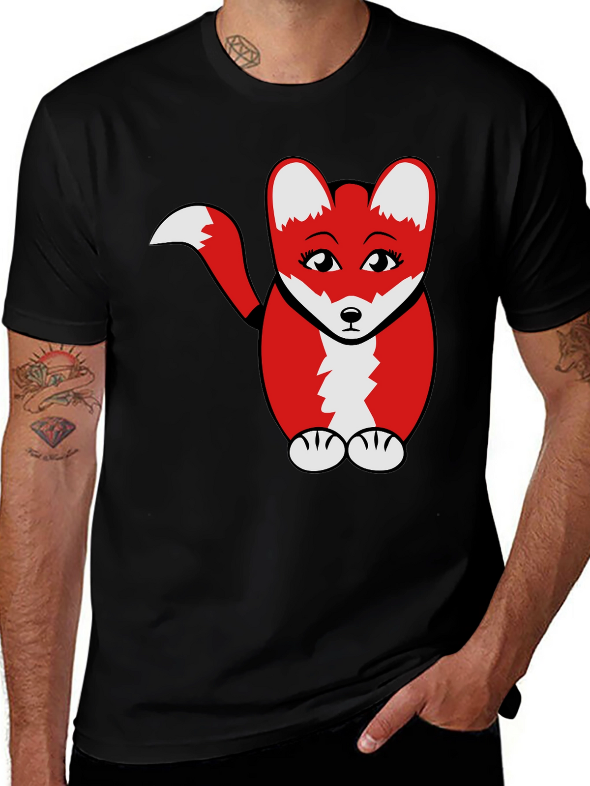 Cute Cartoon Fox Graphic T-Shirt - Black