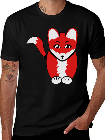 Cute Cartoon Fox Graphic T-Shirt - Black