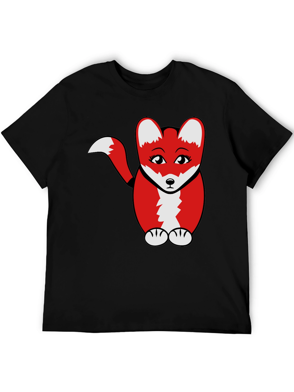 Cute Cartoon Fox Graphic T-Shirt - Black
