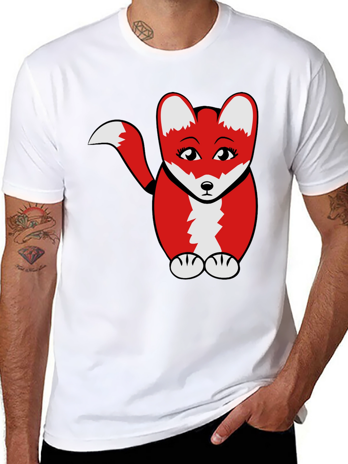 Cute Cartoon Fox Graphic T-Shirt - Black