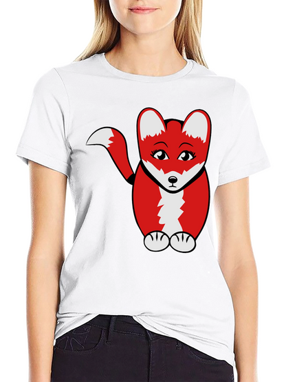 Cute Cartoon Fox Graphic T-Shirt - Black