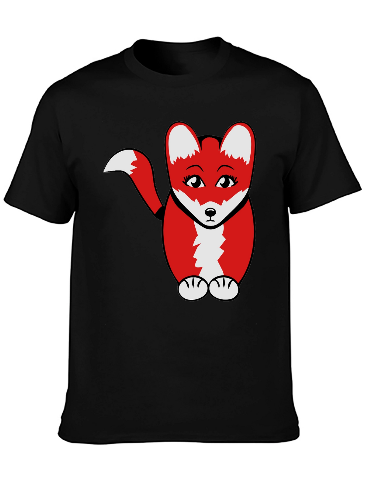 Cute Cartoon Fox Graphic T-Shirt - Black