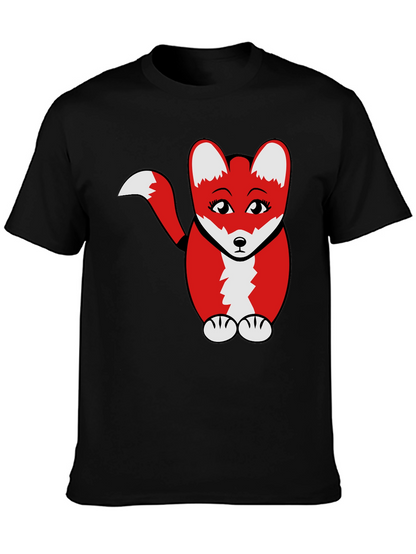 Cute Cartoon Fox Graphic T-Shirt - Black