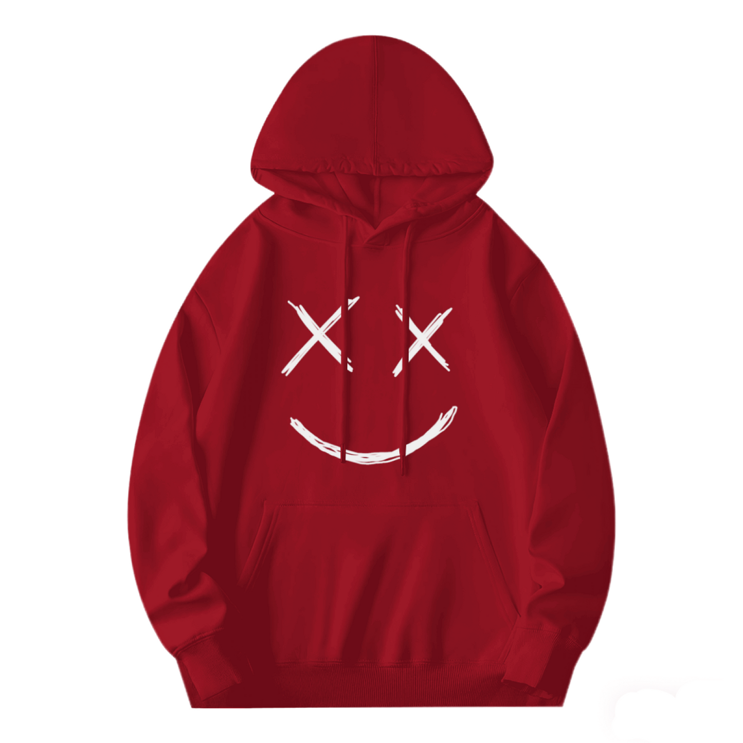Cross Eyes Smiley Face Red Hoodie, Fun Comfort Trendy Unisex Hooded Top