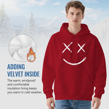 Cross Eyes Smiley Face Red Hoodie, Fun Comfort Trendy Unisex Hooded Top